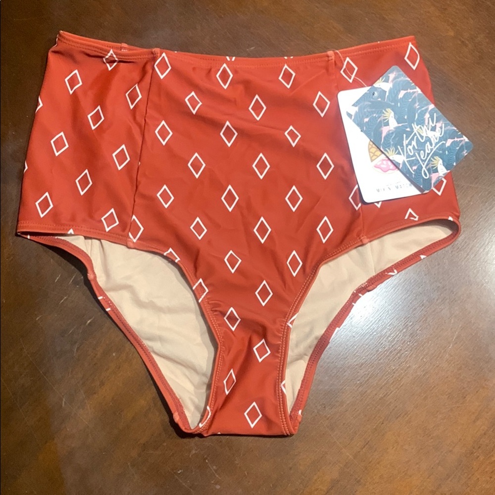 Kortni Jeane Geometric Diamond Red Bikini Bottoms - NWT - Small 🔥🔥